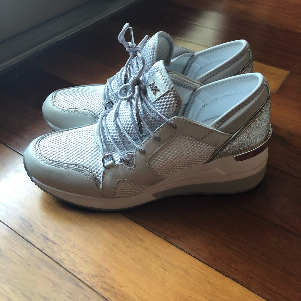 Michael Kors Liv Leather And Mesh Trainer